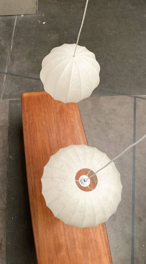 German mid-century cocoon pendant lamps by Friedel Wauer for Goldkant Leuchten, 1960s, set of 2.