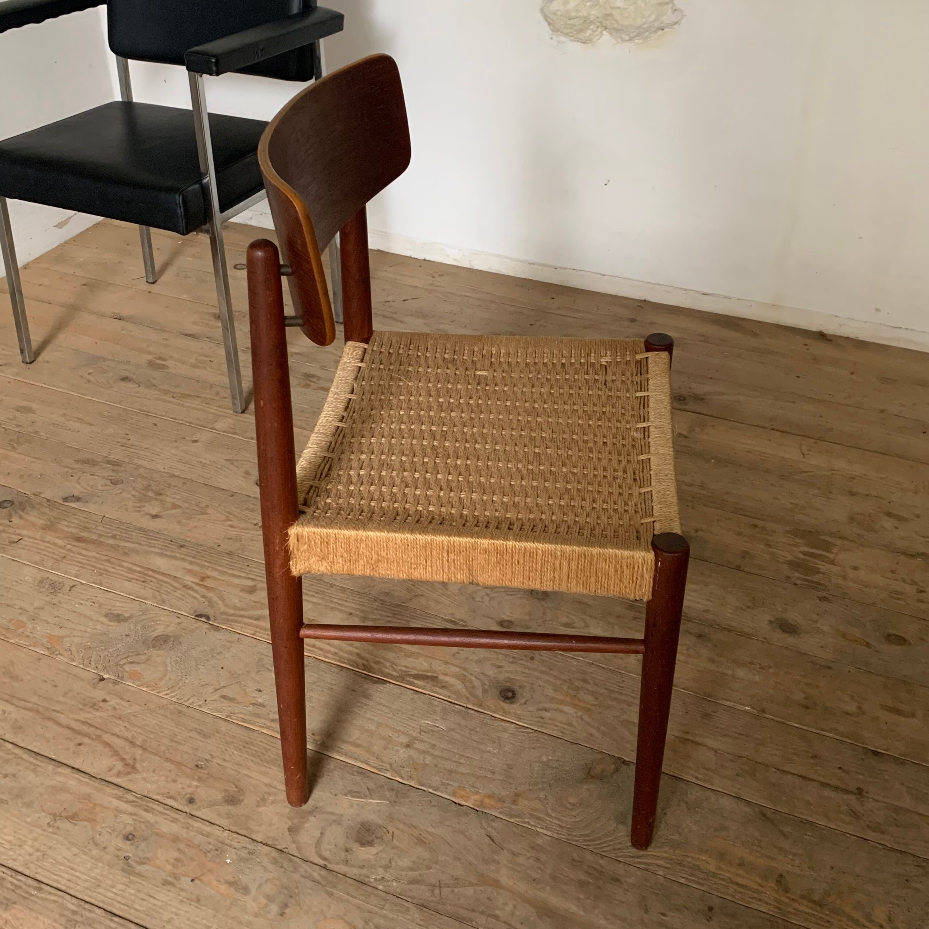 Chaise scandinave vintage en teck et cord
