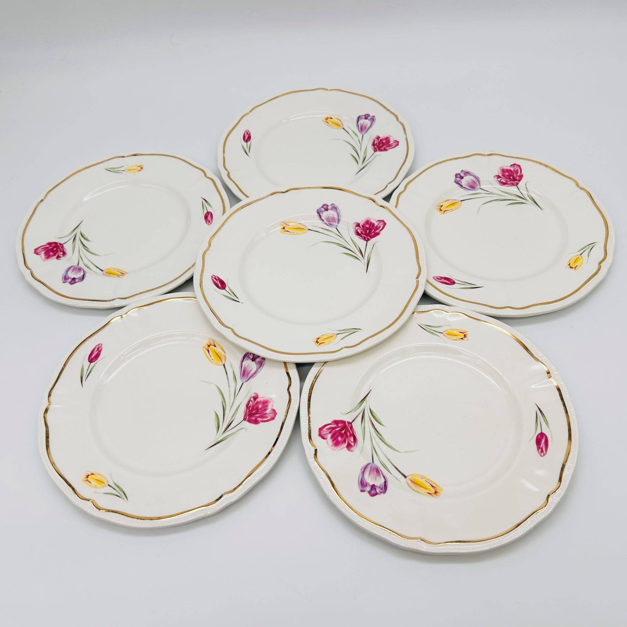 Lot de 6 assiettes à dessert « Longchamp – France »