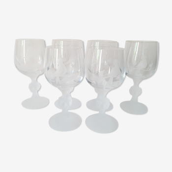 Set of 6 engraved crystal glasses