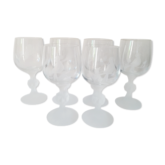 Set of 6 engraved crystal glasses