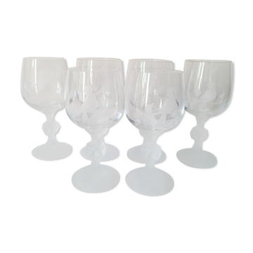 Set of 6 engraved crystal glasses