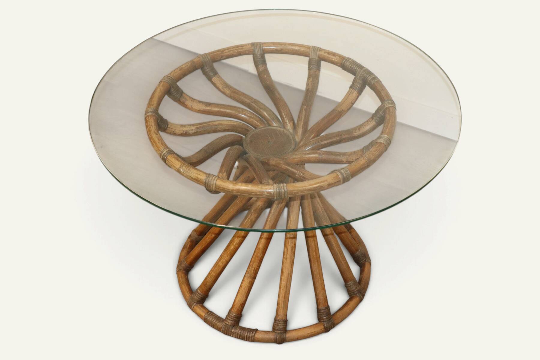 Bamboo and glass table by Bernard Govin – Eguizier edition, 1970