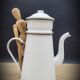 White enamelled teapot coffee maker