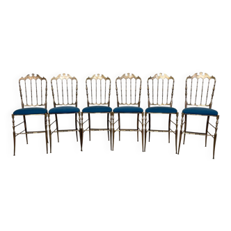 Set of 6 Chiavarine Chairs from the 1950s in Brass and Fabric