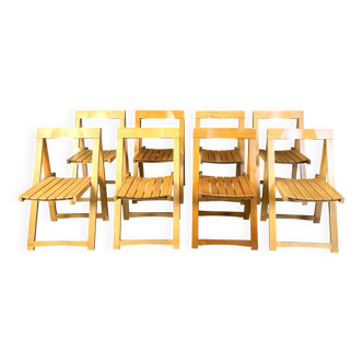 Vintage wooden folding chairs, 1960s set of 8
