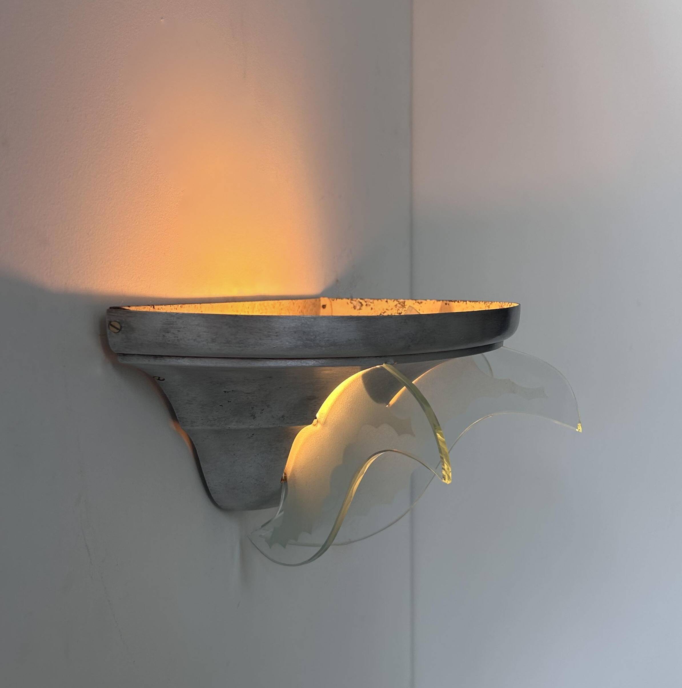 Vintage art deco wall light, brushed metal and glass, France 1930