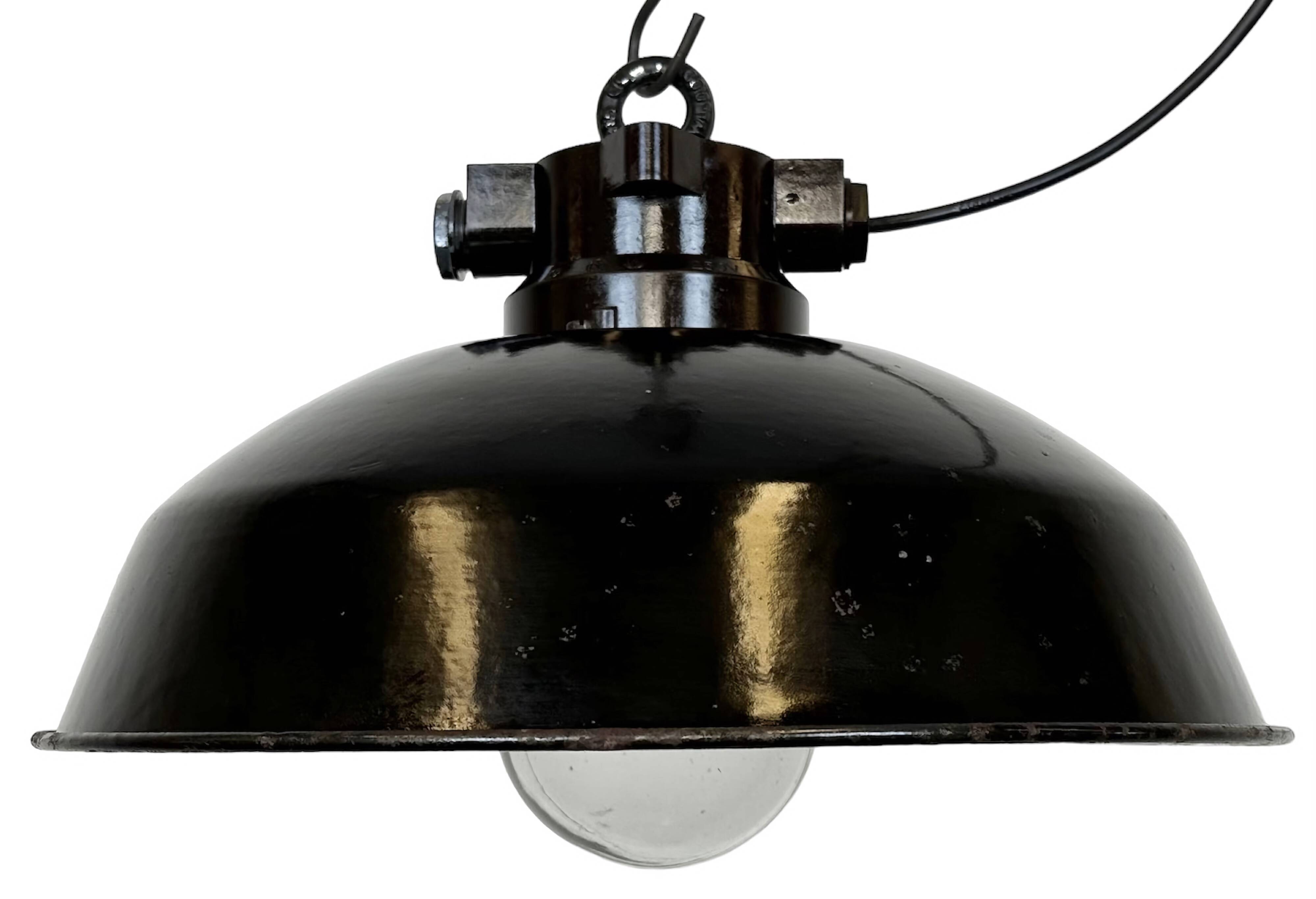 Industrial black enamel factory pendant lamp, 1950s