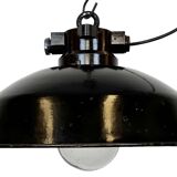 Industrial black enamel factory pendant lamp, 1950s