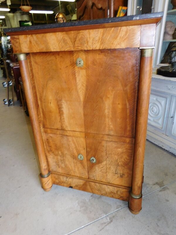 Secretaire empire a colonnes detachees plateau marbre noir du xix ème siecle