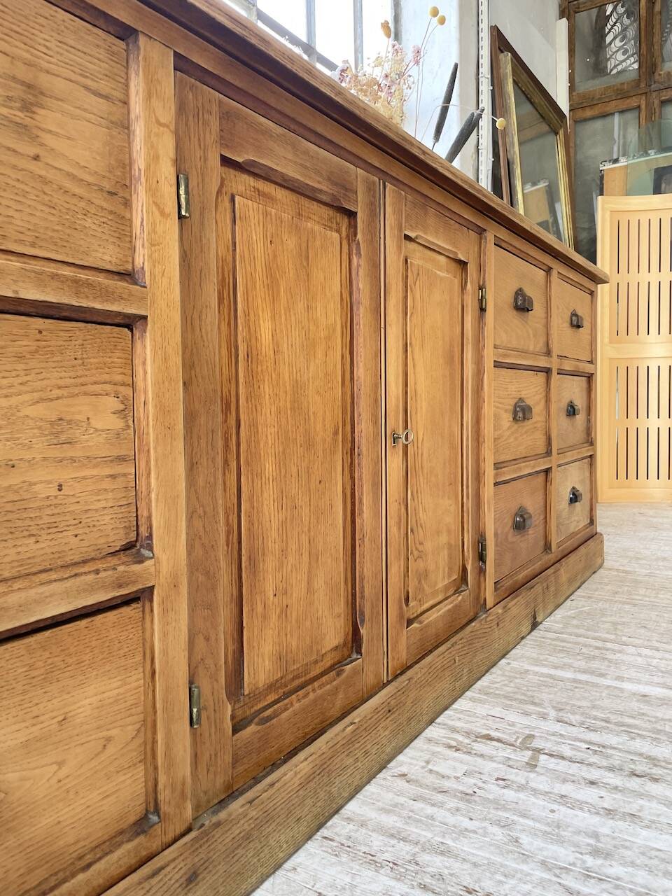 XXL solid oak counter sideboard