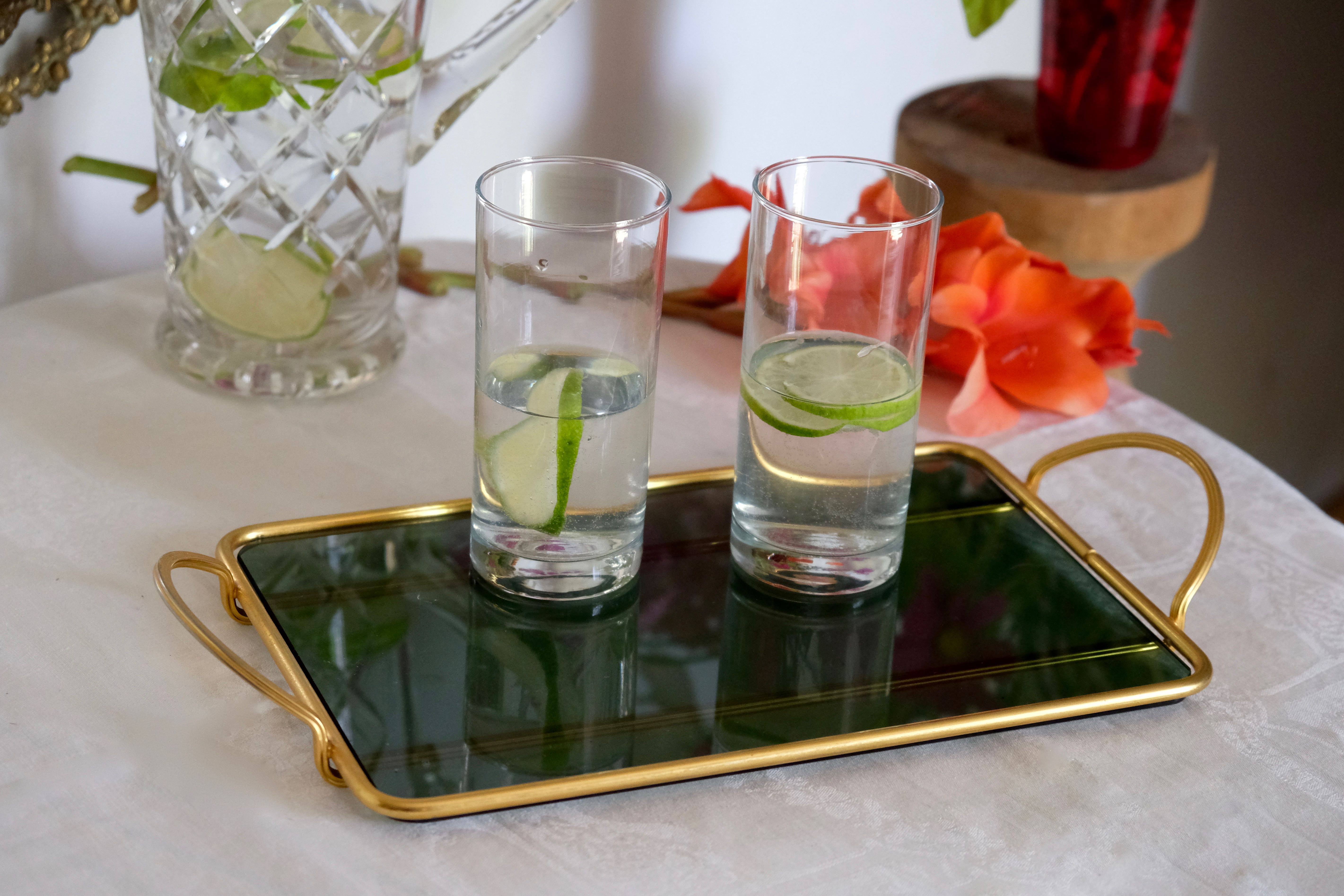 Serving tray in brass and Italian green smoked glass 50s