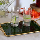 Serving tray in brass and Italian green smoked glass 50s