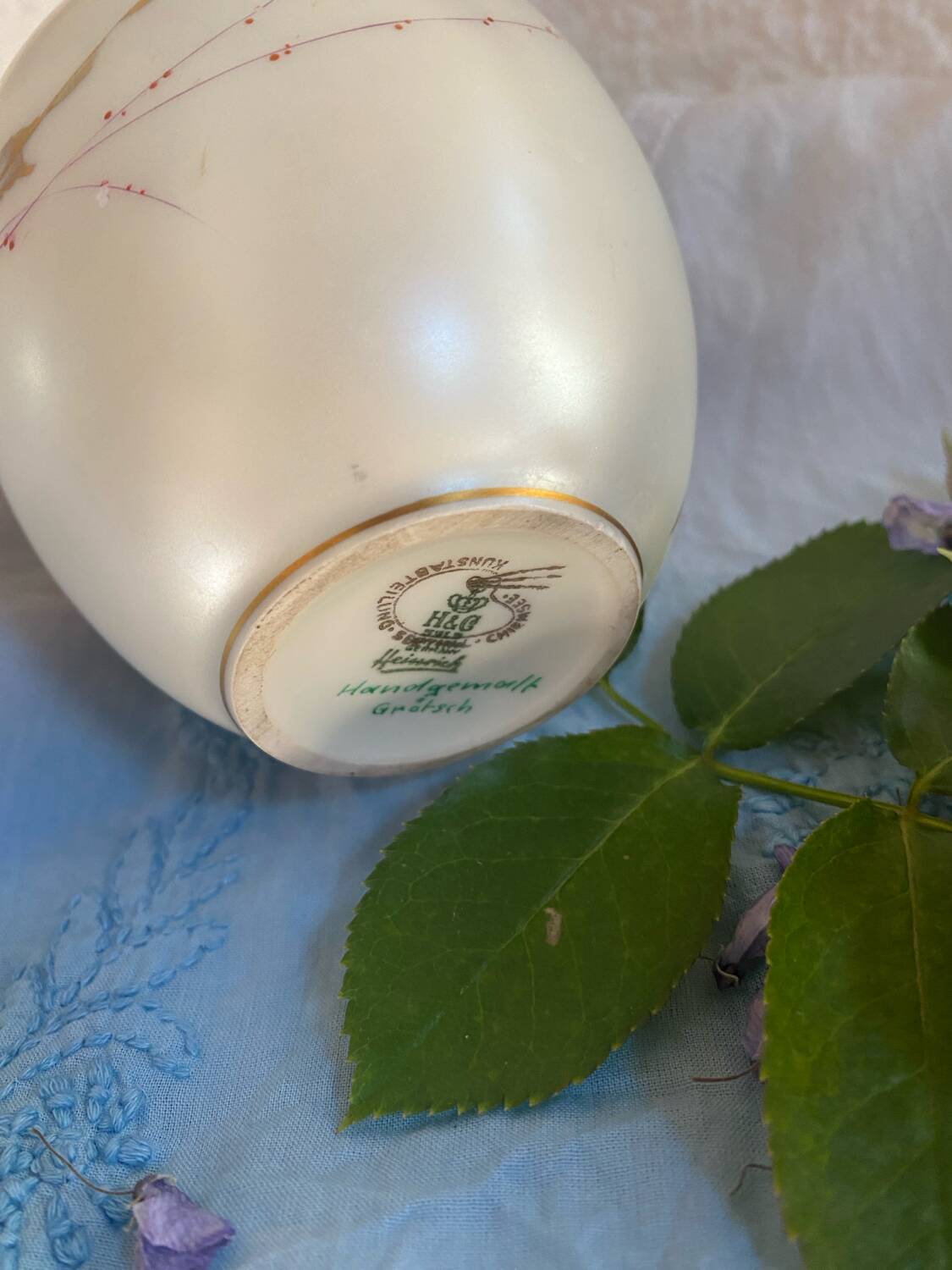 Hand-painted pearlescent porcelain vase