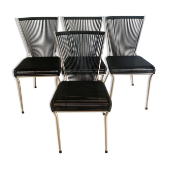 Series of 4 scoubidou chairs 60s