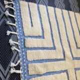 Sky Blue Boujaad Rug – Handmade Moroccan Wool Rug with Bold White Geometric Patterns