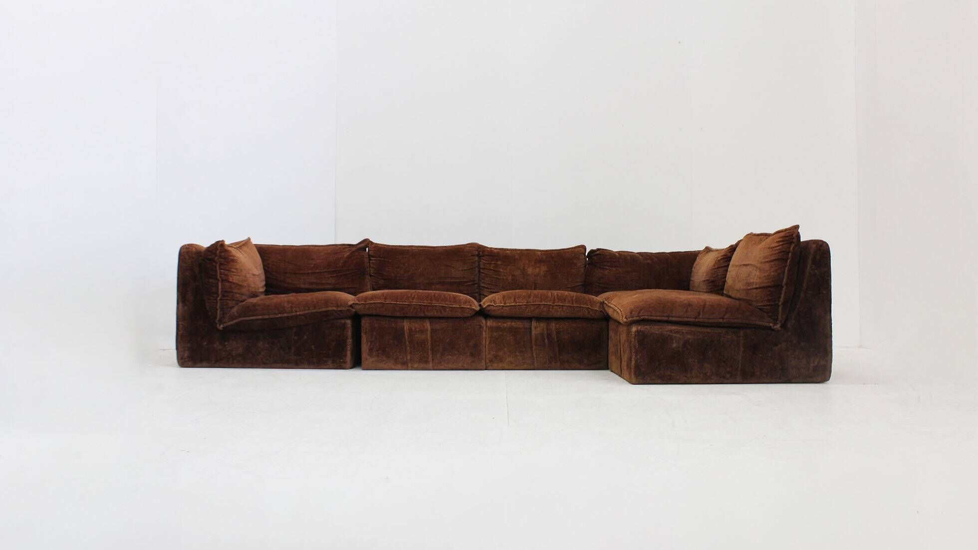 Vintage modular sofa brown velvet Italy 1970s