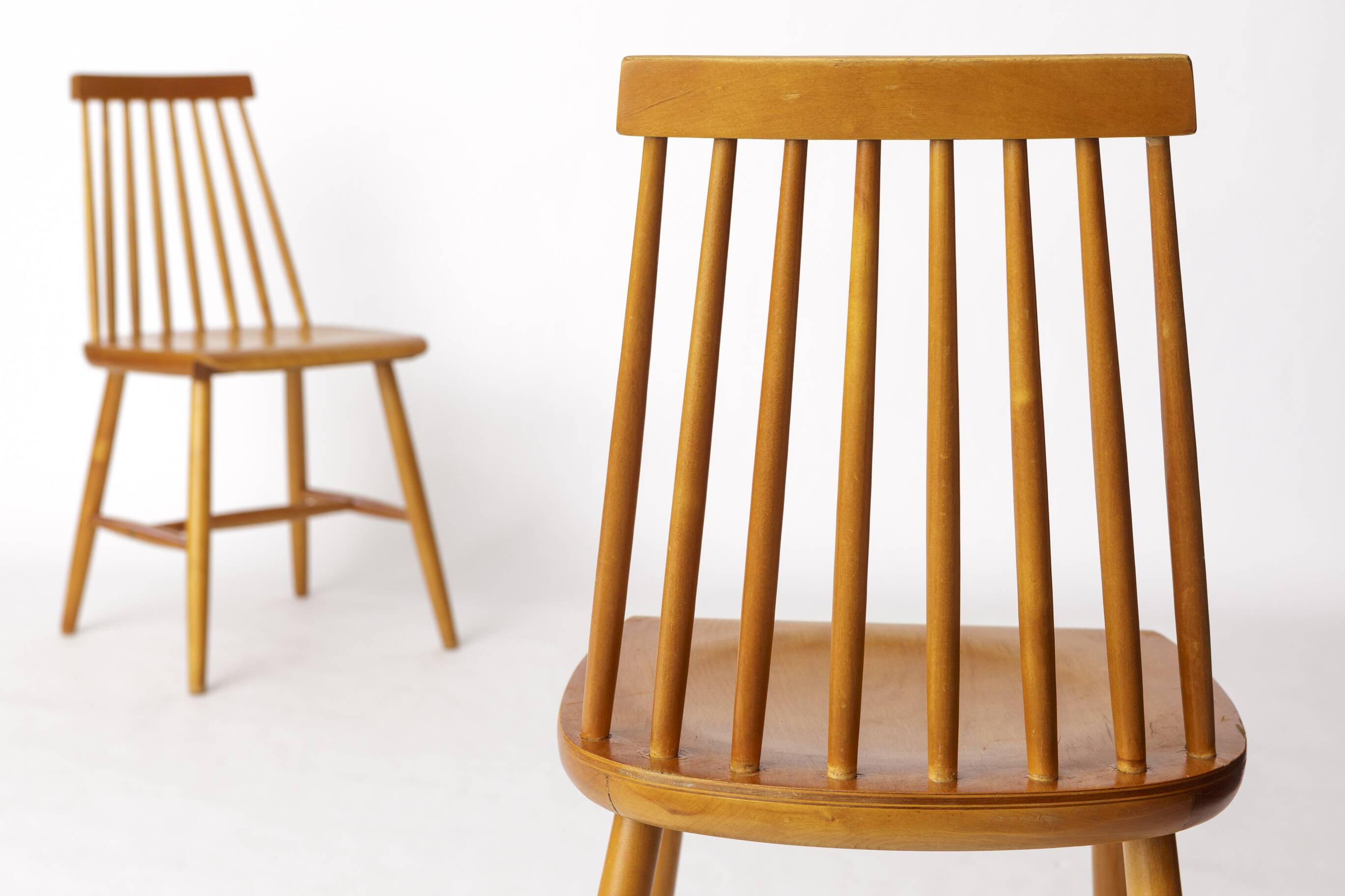 Pair Yngve Ekström "Pinocchio" Dining Chairs – Swedish Beechwood, 1960s