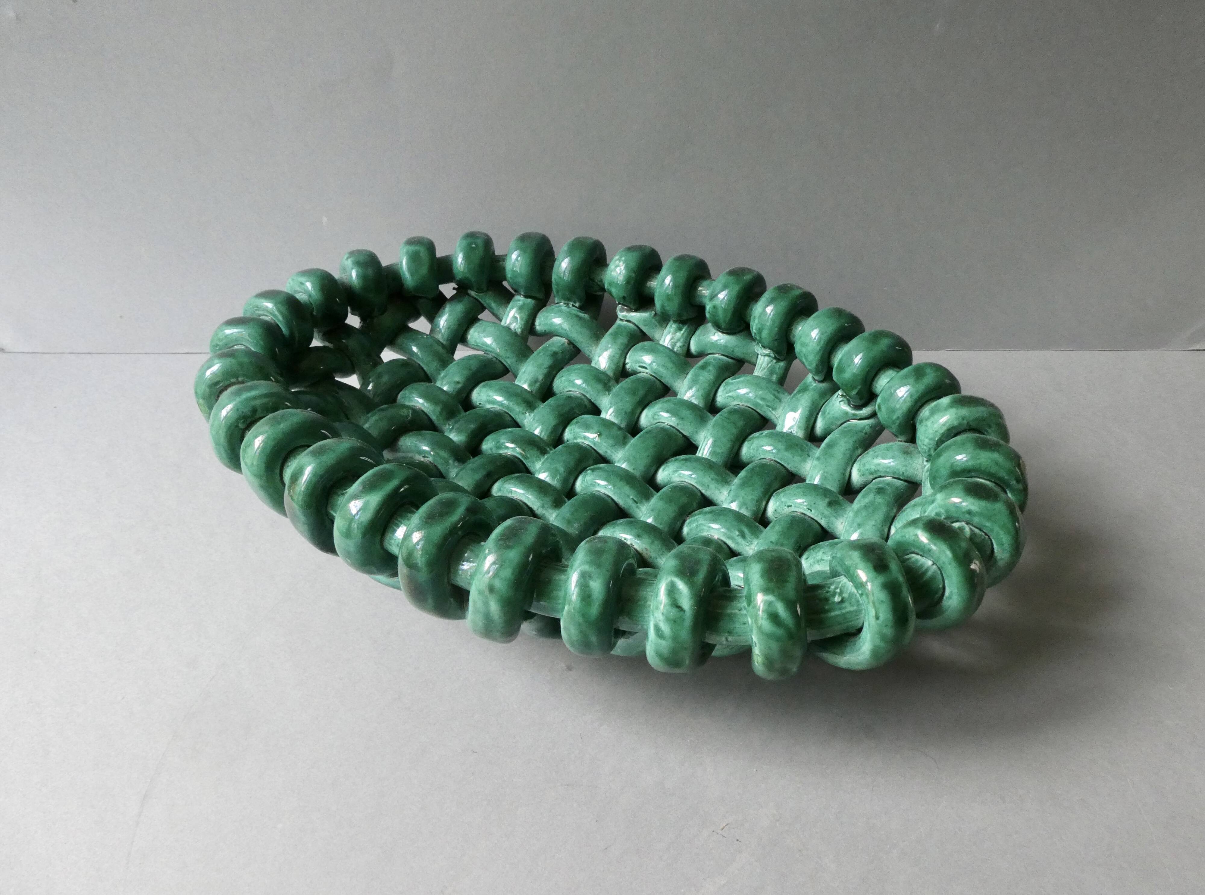 Woven ceramic basket signed Jérome Massier Vallauris