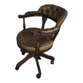 English "Captain" Chesterfield office chair in green leather