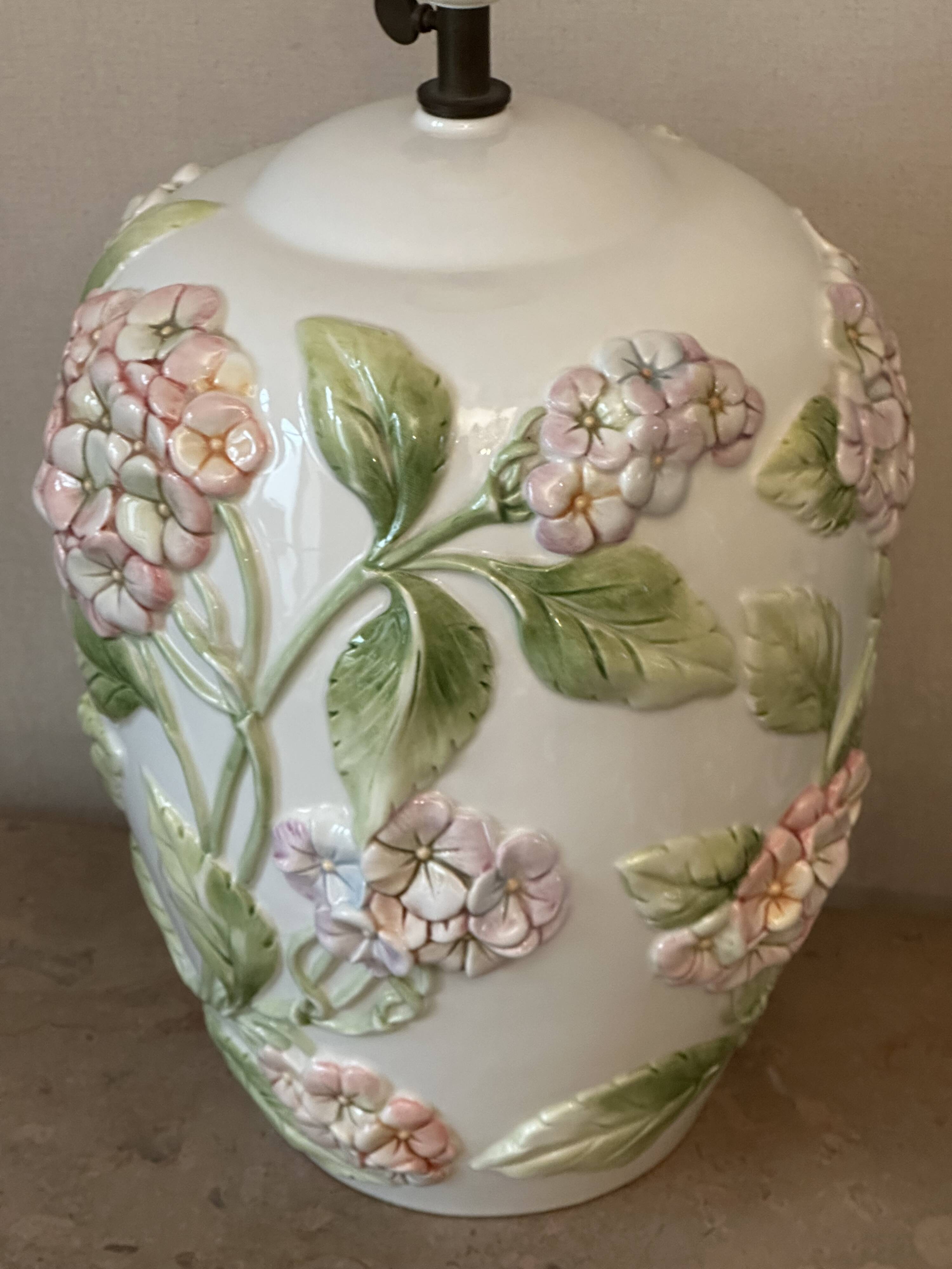 Chaumette Model Hortensias Lamp Base - Barbotine H 40 cm