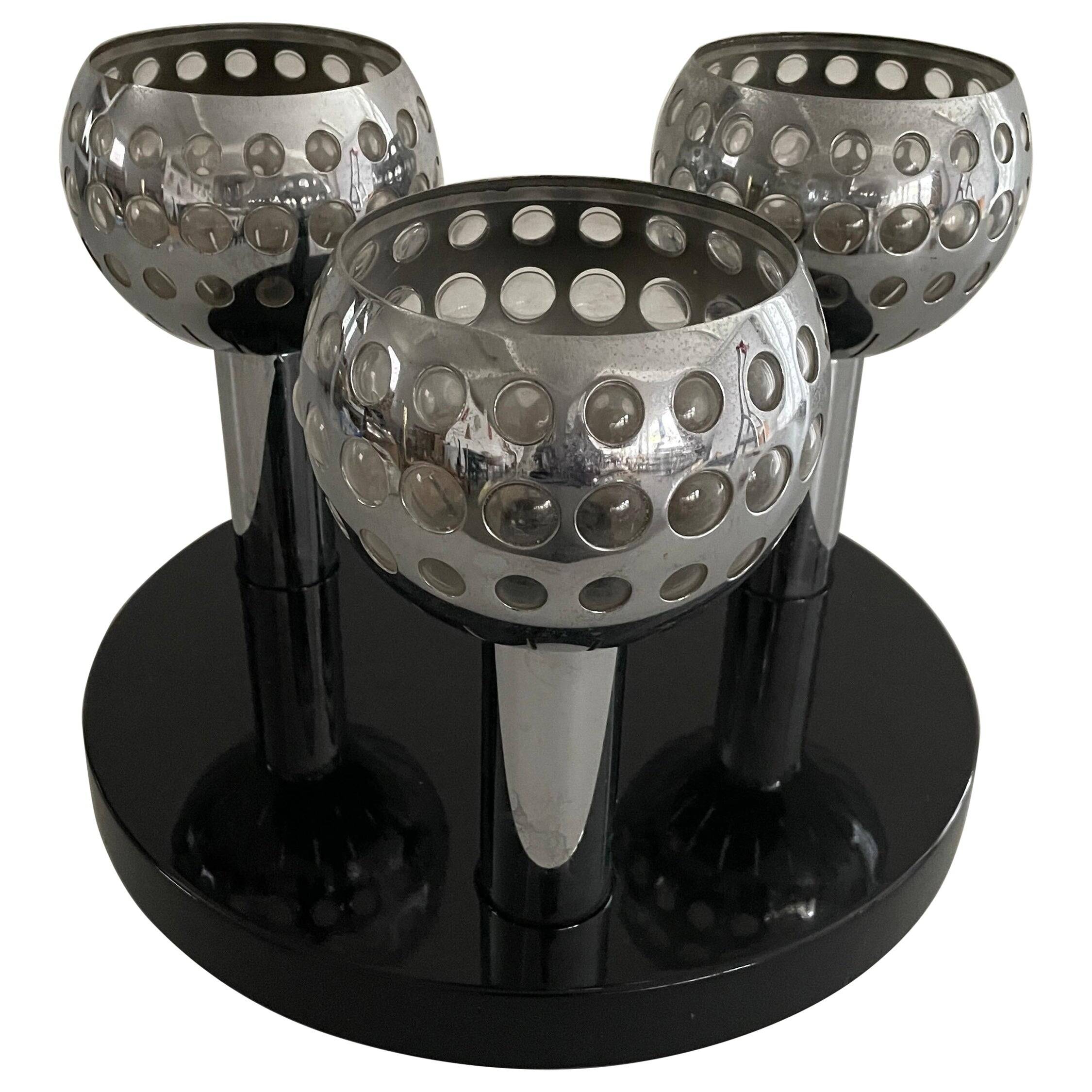 Mid-century ceiling light with 3 shades and wooden base, 1960s, Italy.