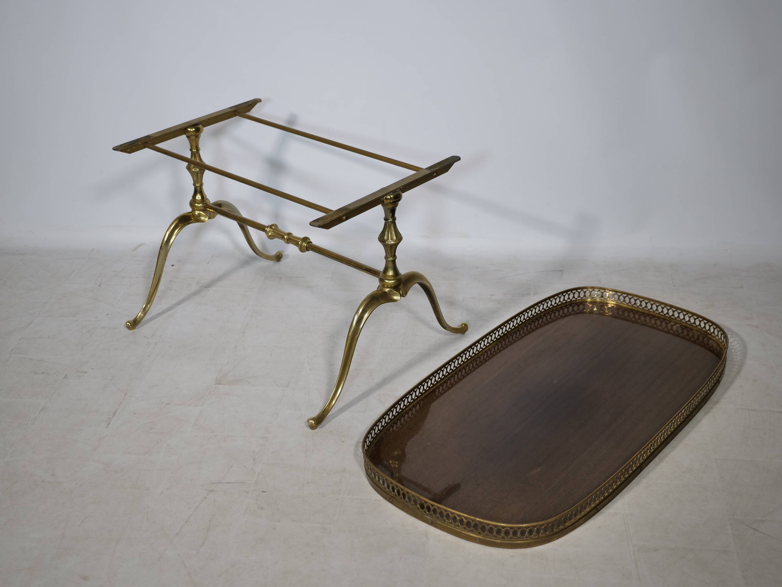 Regency Brass and Teak Bar Side Table with Removable Tray, 1960s
