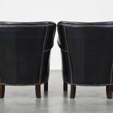 Set of 2 subtle black armchairs in English style with reversible Kelim seat cushion