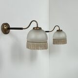 Vintage pair of wall lights, brass and frosted glass, France, 1970.
