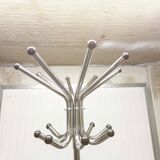 Parrot coat rack 16 hooks industrial in chromed metal and base + black balls 1960