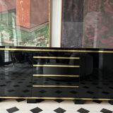 Buffet laqué noir et laiton, 1970s