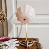 Lampe laiton col de cygne restaurer globe opaline rose