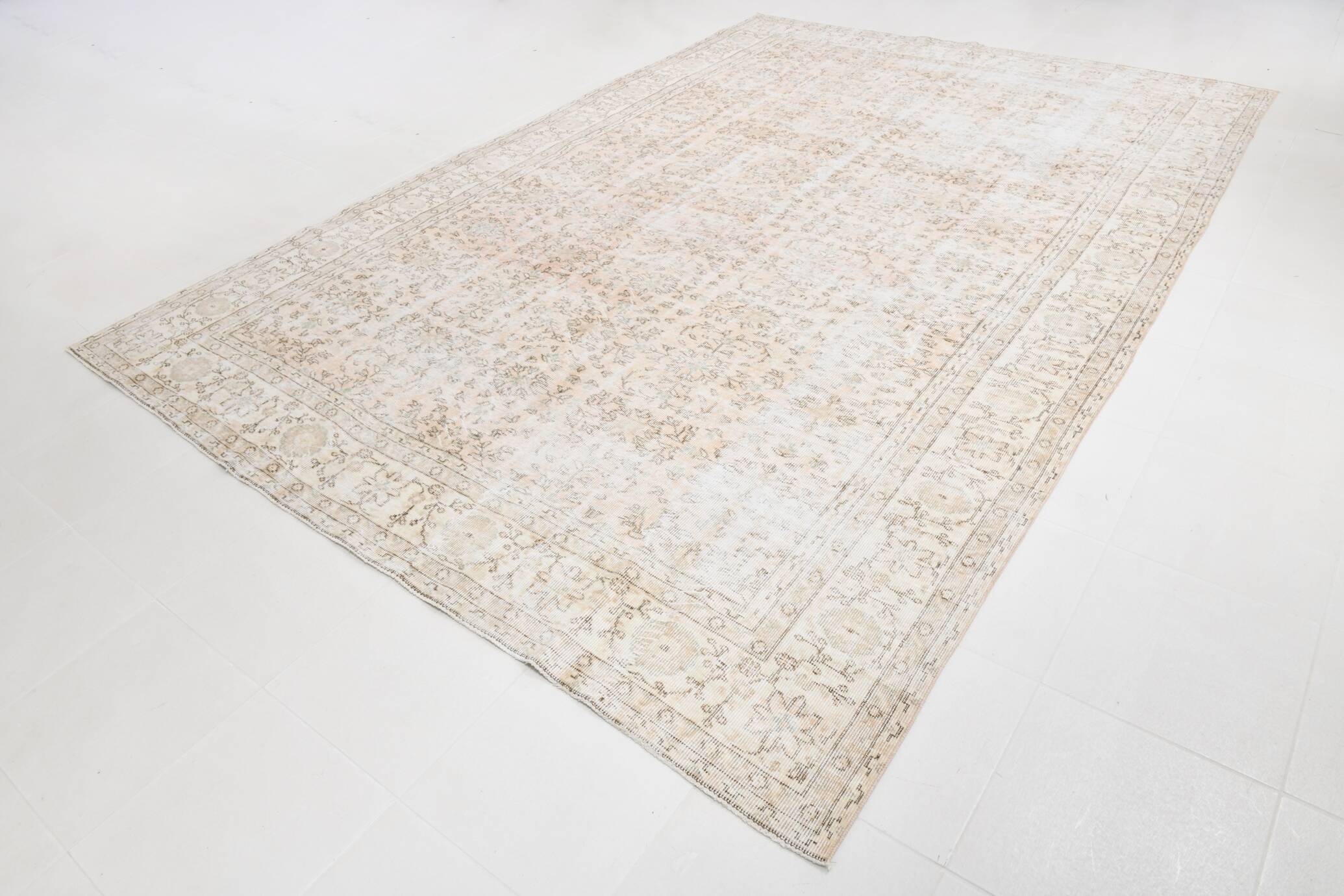 5x12 Pastel Beige Pink Turkish Vintage Area Rug, 160x375Cm