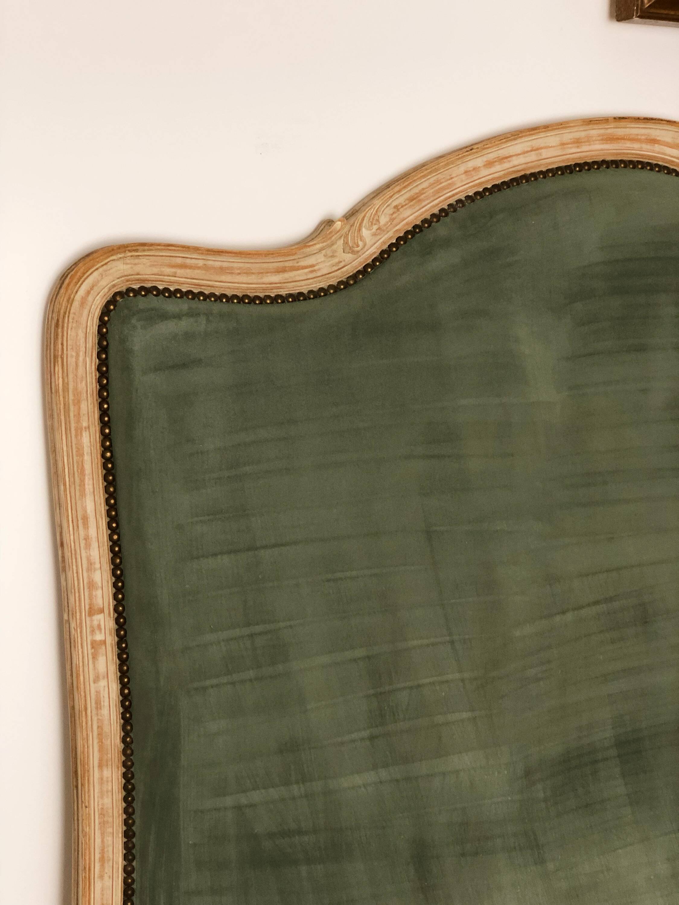 Large headboard, Louis XV style, clay green and wood