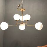 Lustre Spoutnik en verre opalin avec 7 lumières