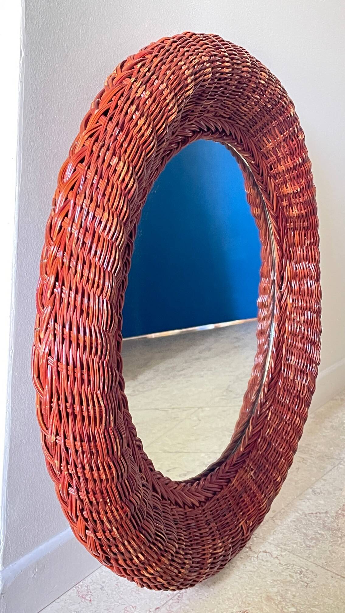 Round rattan wall mirror 1970s/80s