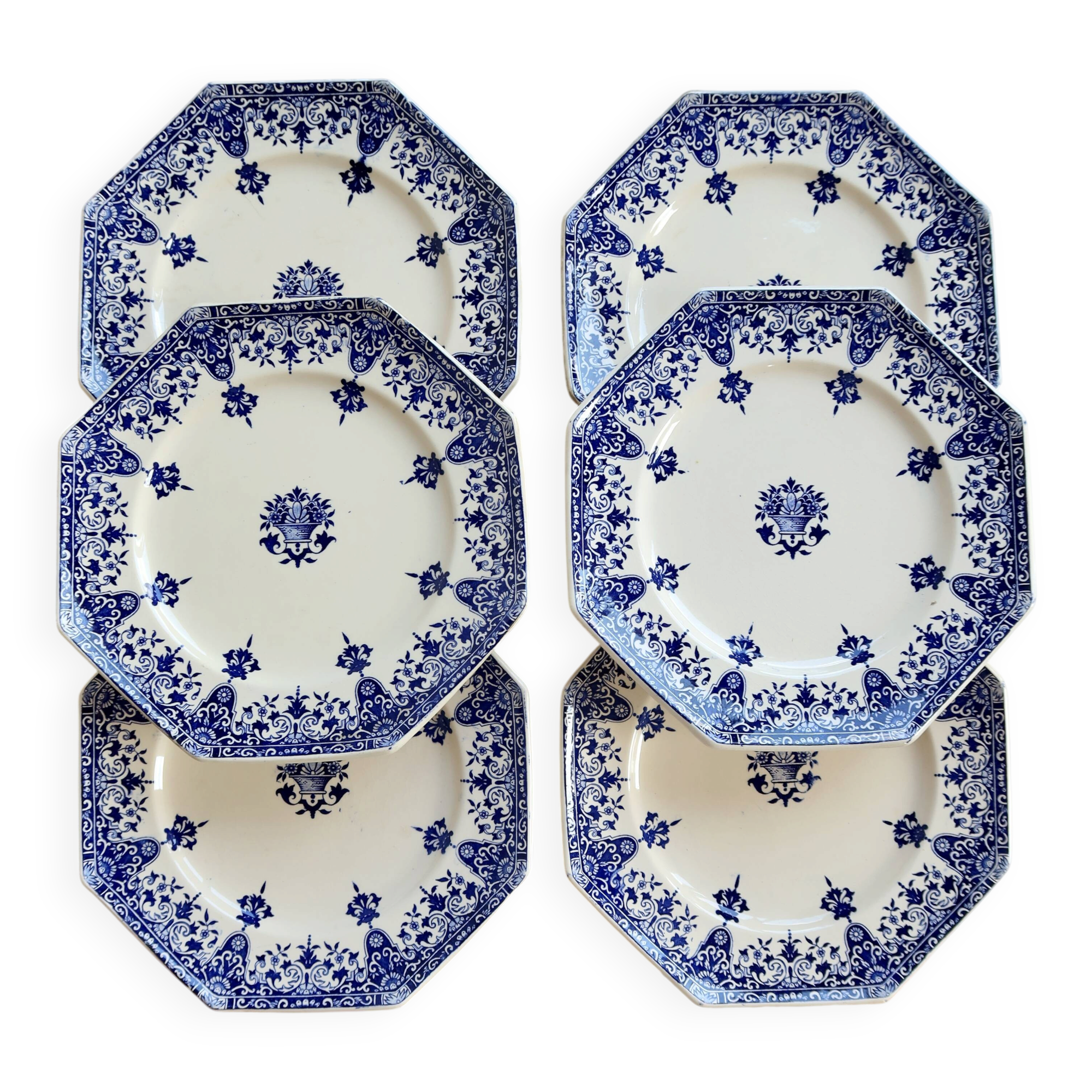 6 assiettes à dessert terre de fer Longchamp Rouen XIXe siècle