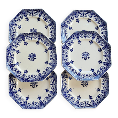 6 assiettes à dessert terre de fer Longchamp Rouen XIXe siècle