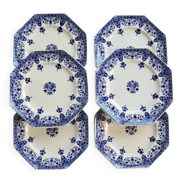 6 assiettes à dessert terre de fer Longchamp Rouen XIXe siècle