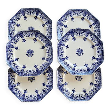 6 dessert plates ironstone Longchamp Rouen 19th century