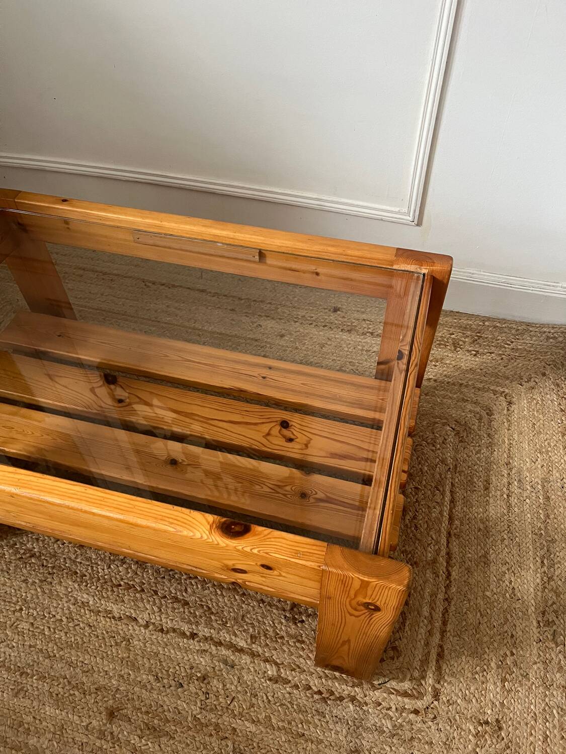 Vintage pine and glass coffee table