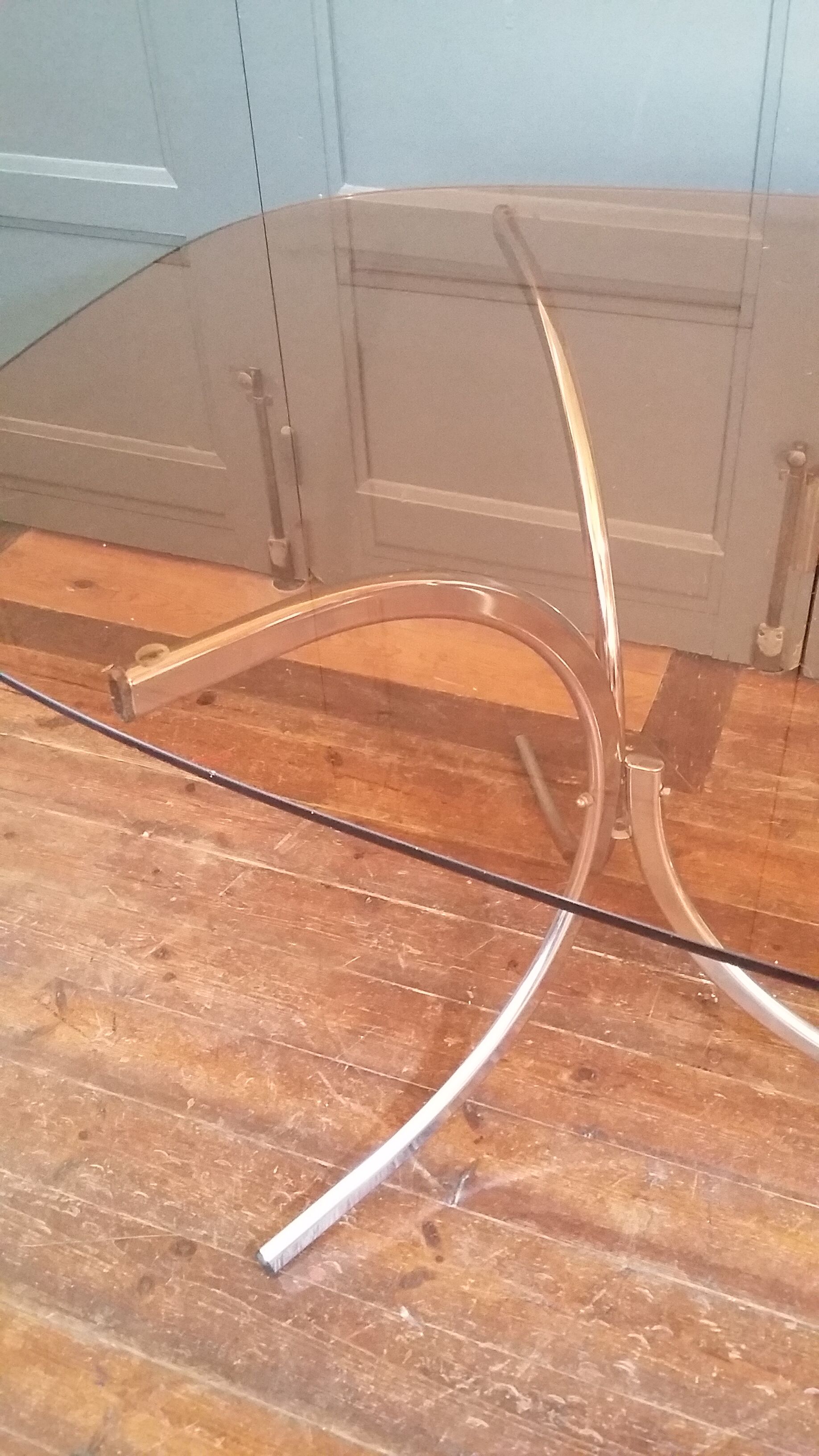 Vintage dining table glass and chrome 1970