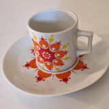 Ensemble à café 4 tasses et soucoupes, porcelaine vintage 1970
