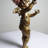 Small cherub, putto in old gilded bronze, 19th century decorative element