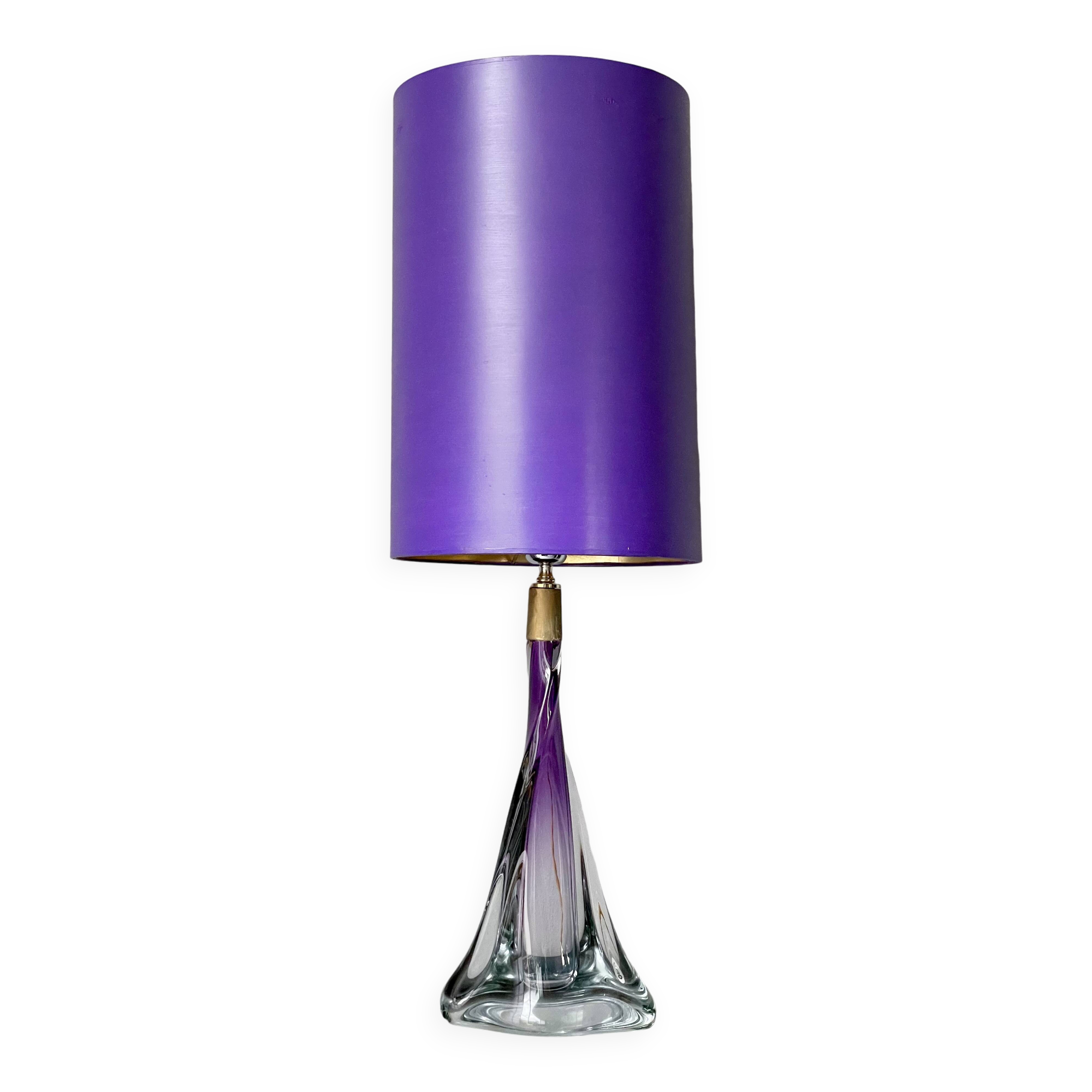 Large Purple Crystal Table Lamp, Signed by Vannes Le Chatel, France