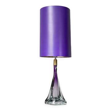 Large Purple Crystal Table Lamp, Signed by Vannes Le Chatel, France