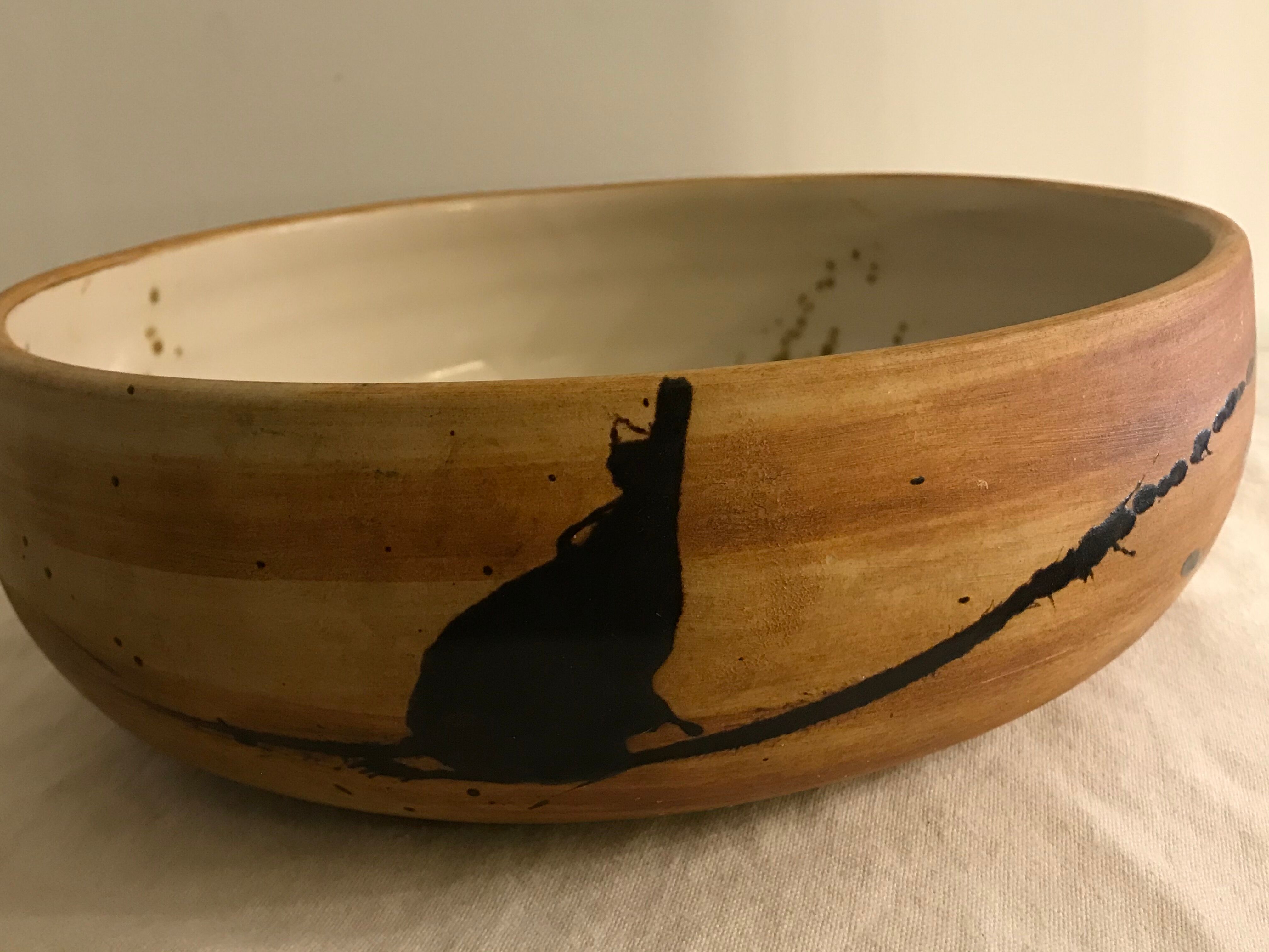 Saladier or serving dish in enamelled sandstone La Poterie de la Colombe