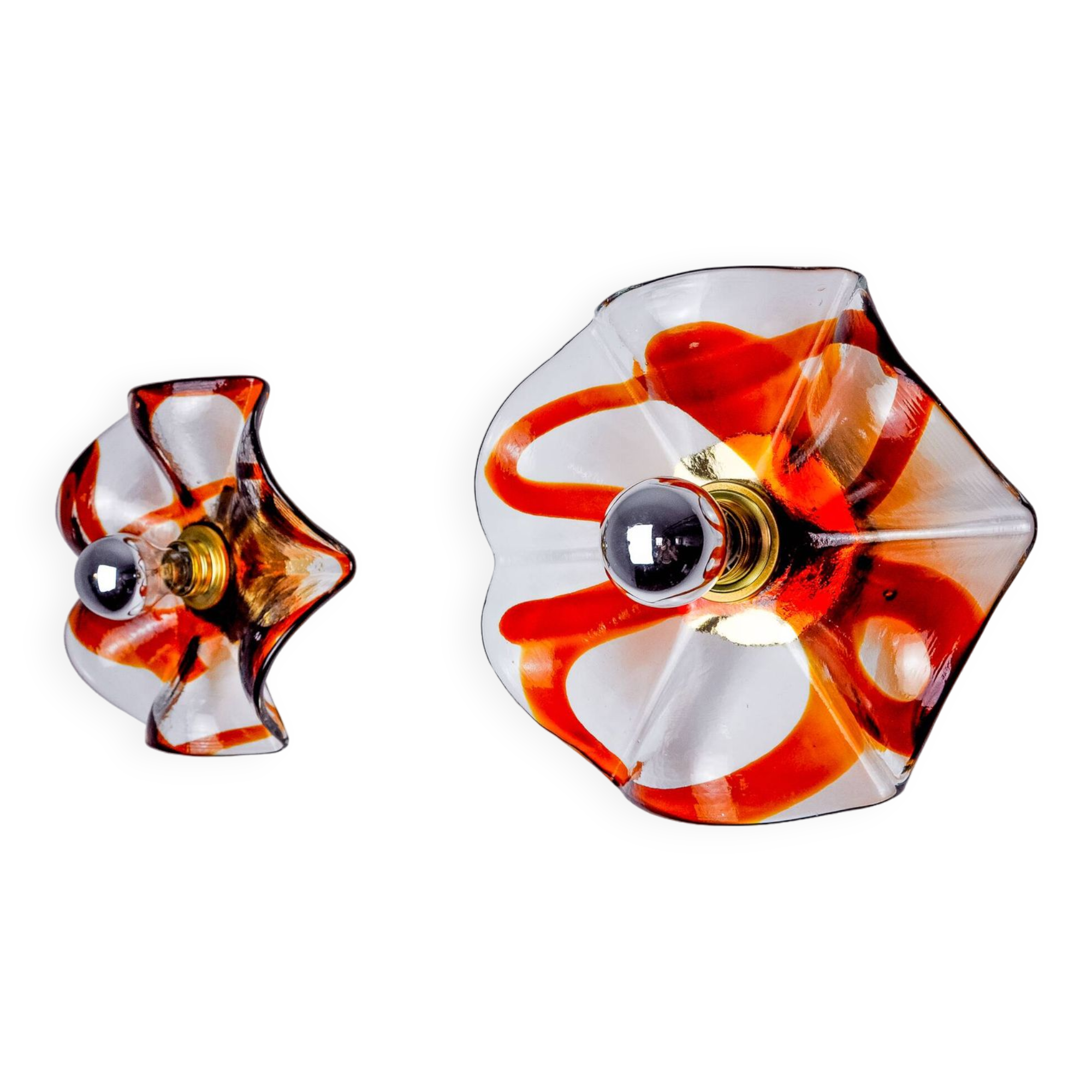 Pair of Fleur wall lights by Murina, orange Murano glass, Italy, 1970
