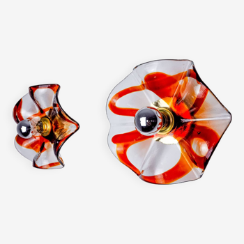 Paire d'appliques Fleur par la Murina, verre de murano orange, Italie, 1970