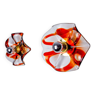 Paire d'appliques Fleur par la Murina, verre de murano orange, Italie, 1970